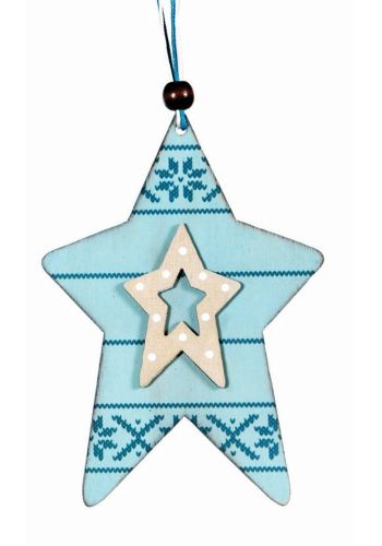 Χριστουγεννιάτικο Ξύλινο Αστεράκι Μπλε (12cm) - 1 Τεμάχιο