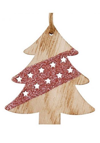 Χριστουγεννιάτικο Ξύλινο Δεντράκι με Αστεράκια (11cm) - 1 Τεμάχιο