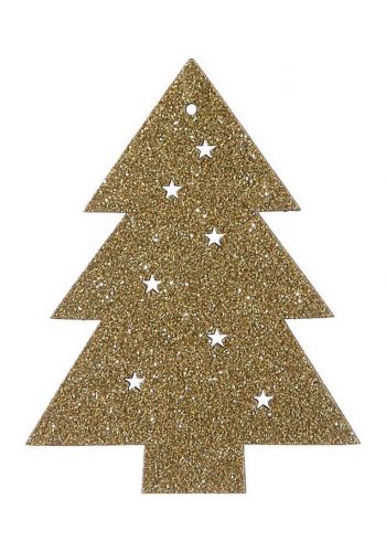Χριστουγεννιάτικο Ξύλινο Δεντράκι Χρυσό με Αστεράκια - Σετ 2 τεμ. (9cm)