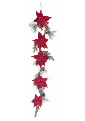 Χριστουγεννιάτικη Διακοσμητική Γιρλάντα με Αλεξανδρινά Λουλούδια (175cm)