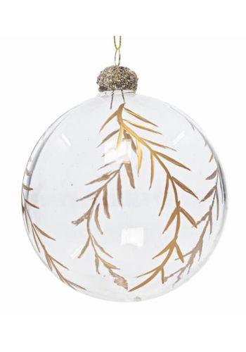 Χριστουγεννιάτικες Μπάλες Γυάλινες Διάφανες με Χάλκινα Φύλλα - Σετ 4 τεμ. (8cm)