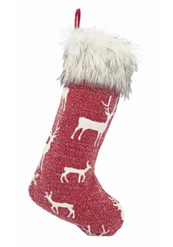 Χριστουγεννιάτικη Διακοσμητική Κόκκινη Κάλτσα με Ταράνδους (54cm)