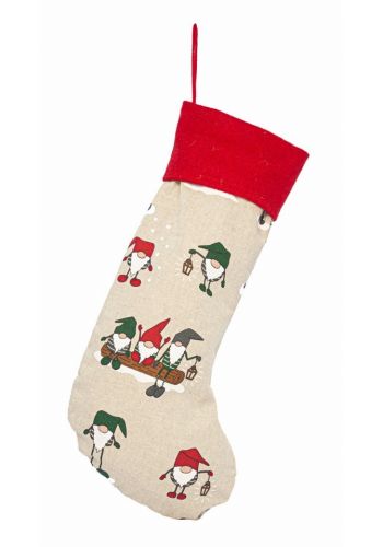 Χριστουγεννιάτικη Διακοσμητική Κάλτσα με Νάνους (50cm)