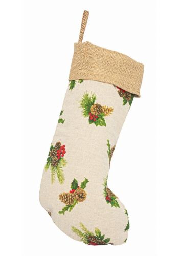 Χριστουγεννιάτικη Διακοσμητική Κάλτσα Μπεζ  με Γκι (50cm)