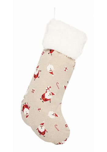 Χριστουγεννιάτικη Διακοσμητική Κάλτσα Μπεζ  με Άγιο Βασίληδες (50cm)