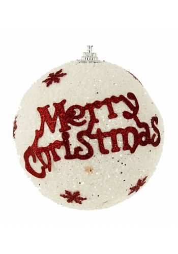 Χριστουγεννιάτικη Μπάλα Λευκή με Κόκκινο "Merry Christmas'' (10cm)