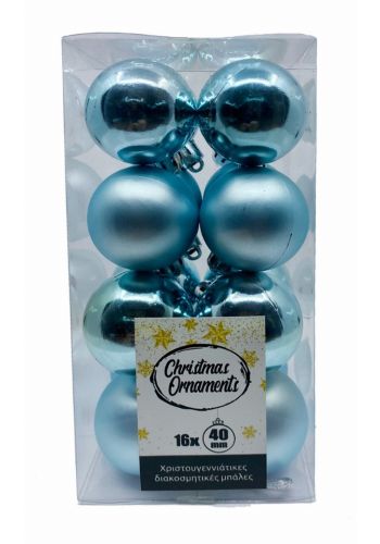 Χριστουγεννιάτικες Μπάλες Γαλάζιες - Σετ 16 τεμ. (4cm)