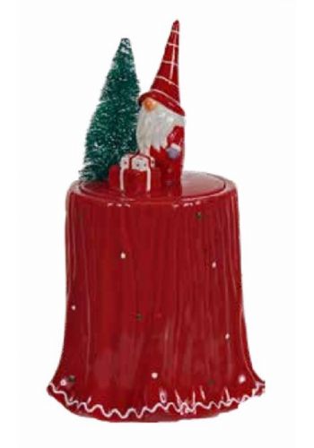 Χριστουγεννιάτικη Κεραμική Κόκκινη Μπισκοτιέρα με Νάνους (32cm)