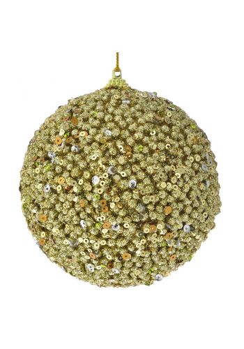 Χριστουγεννιάτικη Μπάλα Χρυσή με Στρας και Χάντρες (10cm)