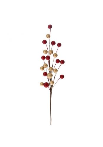 Χριστουγεννιάτιο Διακοσμητικό Κλαδί Χρυσό- Κόκκινο Με Berries (36cm)