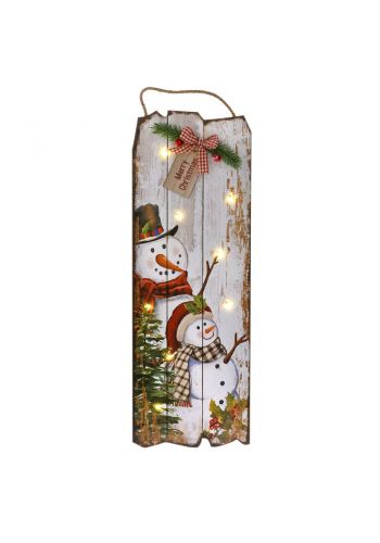 Χριστουγεννιάτικη Ξύλινη Διακοσμητική Πινακίδα με Χιονάνθρωπο και Φως (60cm)