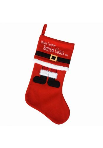 Χριστουγεννιάτικη Διακοσμητική Κάλτσα Κόκκινη με "¨Here Comes Santa" (50cm)