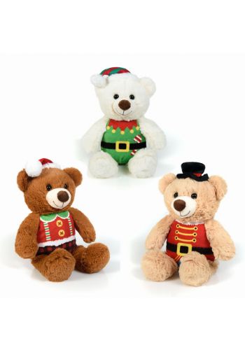 Χριστουγεννιάτικα Αρκουδάκια Λούτρινα με Στολή Καρυοθραύστη - 3 Χρώματα (22cm)