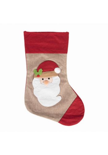 Χριστουγεννιάτικη Διακοσμητική Κάλτσα Μπεζ με Άγιο Βασίλη (55cm)