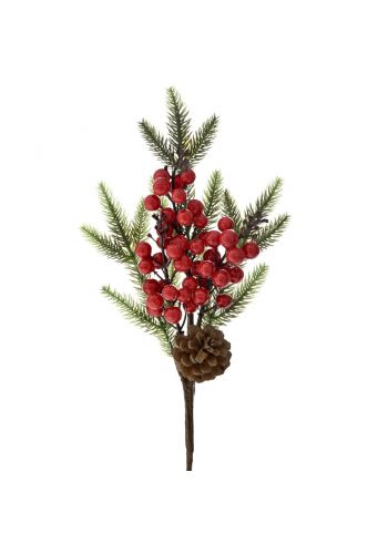 Χριστουγεννιάτικο Λουλούδι Κόκκινο με Berries και Κουκουνάρι (35cm)