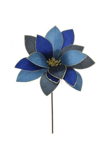 Χριστουγεννιάτικο Λουλούδι Γαλάζιο Αλεξανδρινό με Χρυσό Γκλίτερ (60cm)