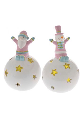 Χριστουγεννιάτικη Μπάλα Κεραμική Λευκή με Λαμπάκι - 2 Σχέδια (13cm)