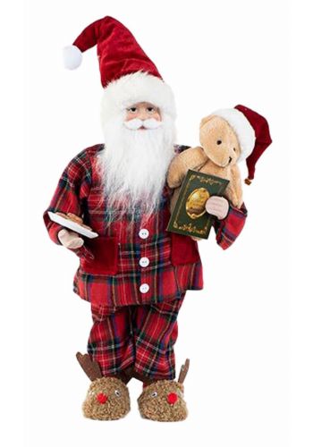 Χριστουγεννιάτικος Διακοσμητικός Άγιος Βασίλης Καρό με Αρκούδο (46cm)
