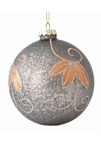 Χριστουγεννιάτικη Μπάλα Γυάλινη Γκρι με Σαμπανί Σχέδια - Σετ 4 τεμ. (10cm)