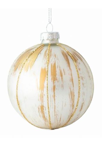Χριστουγεννιάτικη Μπάλα Γυάλινη Σαμπανί με Γκλίτερ Γραμμές - Σετ 4 τεμ. (10cm)