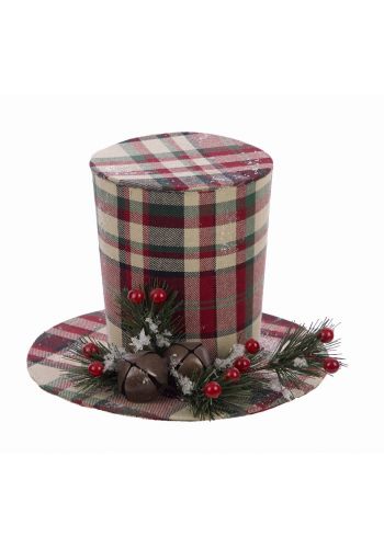 Χριστουγεννιάτικο Διακοσμητικό Υφασμάτινο Καπέλο, Κόκκινο Καρό με Γκι (16cm)