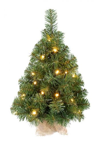 Χριστουγεννιάτικο Φωτιζόμενο Επιτραπέζιο Δέντρο Πράσινο με 20 LED σε Πουγκί Λινάτσα (45cm)