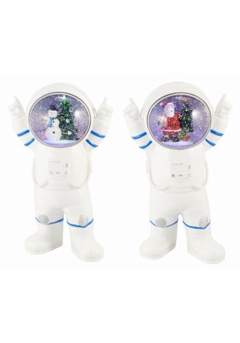 Χριστουγεννιάτικος Διακοσμητικός Αστροναύτης με Νερό και LED Λευκός - 2 Σχέδια (28cm)