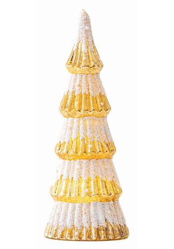 Δεντρακι Γυαλινο, Χρυσο με Λευκο Glitter, Φωτιζομενο, Μπαταριας, 8,5x20,5cm