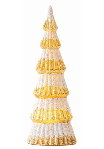 Δεντρακι Γυαλινο, Χρυσο με Λευκο Glitter, Φωτιζομενο, Μπαταριας, 8,5x28cm