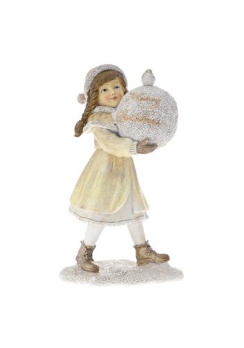 Χριστουγεννιάτικη Διακοσμητική Πολυρεζίνη Φιγούρα Κοριτσάκι με Μπάλα (19cm)