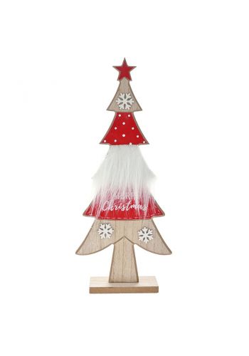 Χριστουγεννιάτικο Διακοσμητικό Ξύλινο Δεντράκι με Γούνα σε Βάση