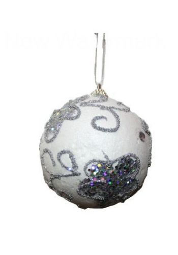Χριστουγεννιάτικη Μπάλα Γυάλινη Λευκή με Ασημί Στρας (8cm)