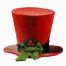 Χριστουγεννιάτικο Τσόχινο Καπέλο Χιονισμένο, Κόκκινο με Πράσινο Φιόγκο και Γκι (15cm)
