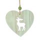 Χριστουγεννιάτικο Κρεμαστό Ξυλινό Στολίδι Καρδιά με Τάρανδο Πράσινο (10cm)