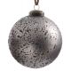 Χριστουγεννιάτικη Μπάλα Γυάλινη Ασημί, με Μαύρα Ανάγλυφα Σχέδια (8cm)