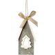Χριστουγεννιάτικο Κρεμαστό Ξύλινο Σπιτάκι Γκρι με Λευκό Δεντράκι (18cm)