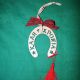 Χριστουγεννιάτικο Ξύλινο Κρεμαστό Γούρι Πέταλο με Επιγραφή, Φιόγκο και Κρόσια, 20cm