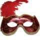 Αποκριάτικο Αξεσουάρ Κόκκινη Μάσκα Ματιών με Χρυσές Λεπτομέρειες και Κόκκινο Φτερό