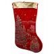 Χριστουγεννιάτικη Βελούδινη Κόκκινη Κάλτσα, με Έλατο και Χιονάνθρωπο από Στρας (30cm)