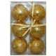 Χριστουγεννιάτικες Πλαστικές Χρυσές Μπάλες με Χάντρες, 8cm (Σετ 6 τεμ)
