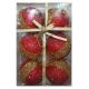 Χριστουγεννιάτικες Πλαστικές Κόκκινες Μπάλες με Χρυσές Πούλιες, 6cm (Σετ 6 τεμ)