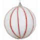 Χριστουγεννιάτικη Λευκή Μπάλα με Κόκκινες Ρίγες από Λινάτσα (8cm)