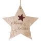 Χριστουγεννιάτικο Ξύλινο Μπεζ Αστεράκι με Επιγραφή και Μικρό Αστεράκι Μωβ (12cm)