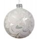 Χριστουγεννιάτικη Γυάλινη Ασημί Μπάλα, με Λευκά Λουλούδια (8cm)