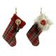 Χριστουγεννιάτικες Υφασμάτινες Κάλτσες, Κόκκινο Καρό - 2 Χρώματα (19cm) - 1 Τεμάχιο