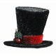 Χριστουγεννιάτικο Καπέλο Χιονισμένο Τσόχα, Μαύρο με Κόκκινη Κορδέλα και Γκι (10cm) - 1 Τεμάχιο