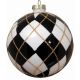 Χριστουγεννιάτικη Μπάλα Γυάλινη Καρό Μαύρο με Λευκό (8cm)