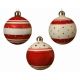 Χριστουγεννιάτικη Μπάλα Γυάλινη Λευκή με Κόκκινο - 3 Σχέδια (8cm)