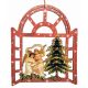Χριστουγεννιάτικο Ξύλινο Στολίδι, με Έλατο και Αγγελάκια Kόκκινα (13cm) - 1 Τεμάχιο