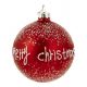 Χριστουγεννιάτικη Μπάλα Γυάλινη Κόκκινη Γυαλιστερή με Λευκό "Merry Christmas" (8cm)